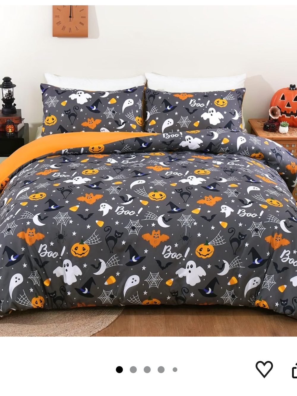 Halloween Duvet Cover Set - Gray with Orange Accents